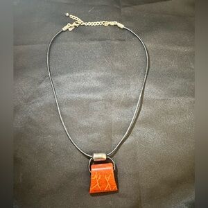Silpada "The Cardinal Rule" Coral Leather & Sterling Silver Pendant Necklace